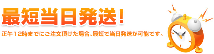 最短当日発送！正午12時までにご注文頂けた場合、最短で当日発送が可能です。