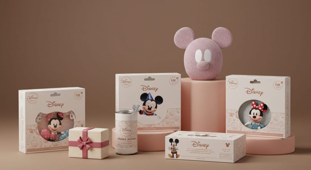 様々な価格帯のディズニーグッズが美しくディスプレイされた景品選びの相談風景